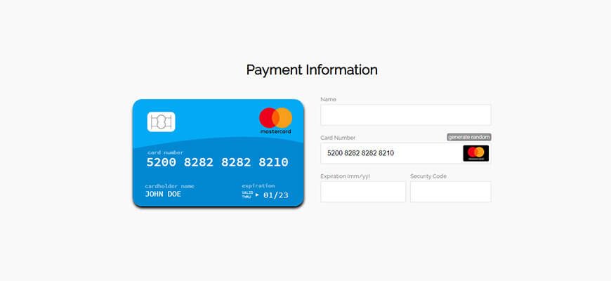 Адаптивная HTML форма оплаты кредитной картой (JS)
